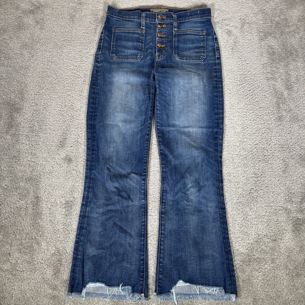 Point Sur Jeans Womens 28 Demi Bootcut High Rise Dark Wash Blue Denim Raw Hem